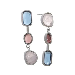 Elegant 925 sterling silver drop earrings with blue, pink, and rose quartz gemstones for timeless style.