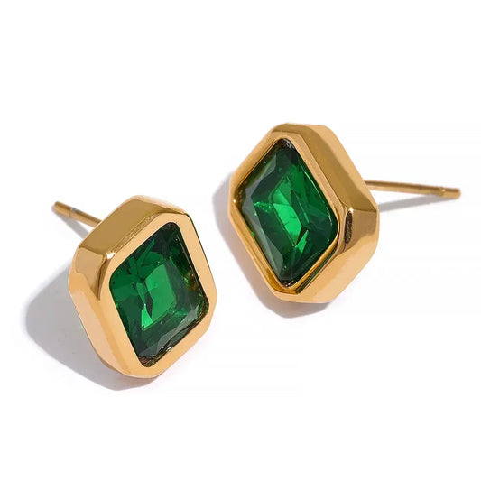 Emerald Elegance Square Studs - TM & Co. Jewels