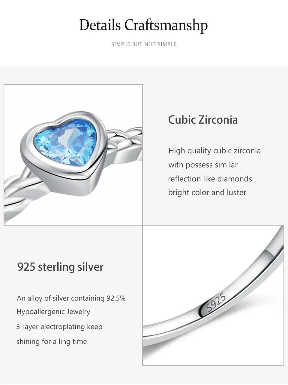 Blue Heart Romance Ring - TM & CO. JEWELS 