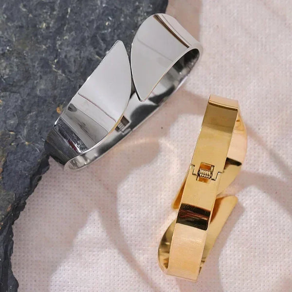 Golden Symmetry Wide Steel Bangle - TM & Co. Jewels