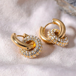 Gold-plated hoop earrings with crystal pavé detailing, elegant everyday jewelry