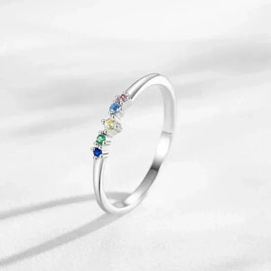 Prism Glow Stackable Ring - TM & Co. Jewels-Silver ring with multicolored gemstones on a white background.