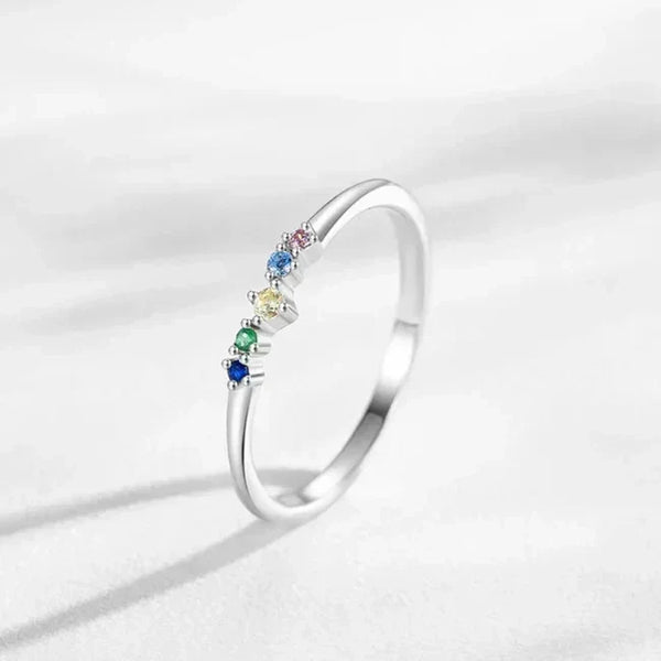 Prism Glow Stackable Ring - TM & Co. Jewels-Silver ring with multicolored gemstones on a white background.