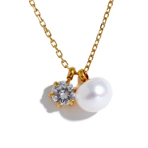 Gold chain necklace with pearl and crystal pendant, elegant everyday jewelry