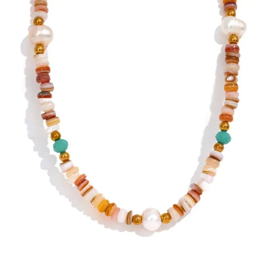 Elegant beaded necklace with pearls, gemstones, and gold accents for everyday style