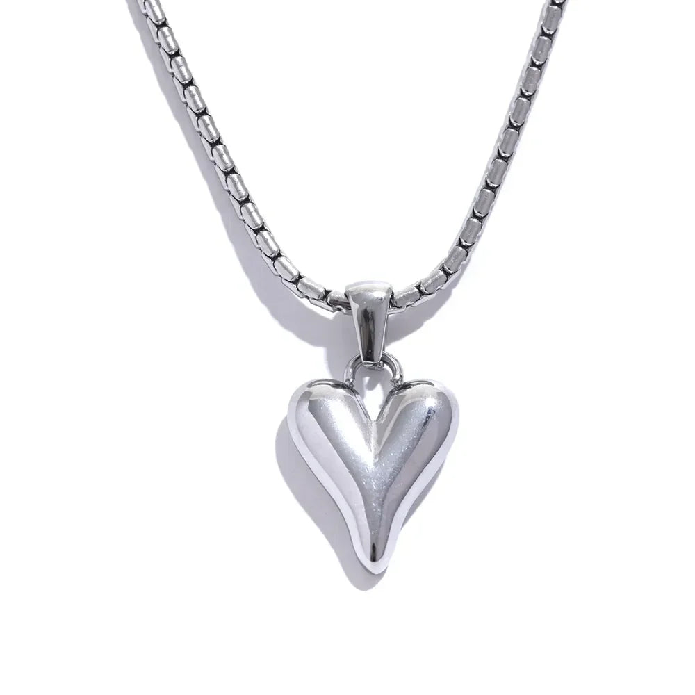 925 silver heart pendant necklace with box chain, elegant women's jewelry