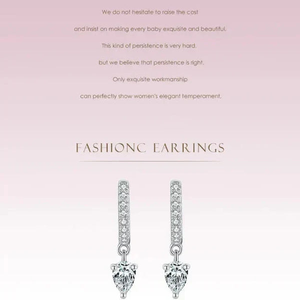 Pair of diamond earrings Sparkling Hoop Earrings - TM & CO. JEWELS on a light pink background with text.