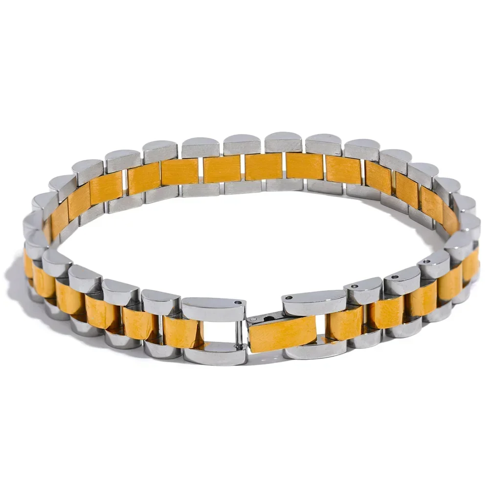 18K gold-plated and silver link bracelet with rectangular segments on white background