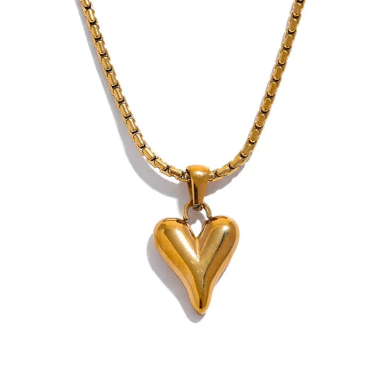 18K gold-plated necklace with a polished puffed heart pendant on box chain