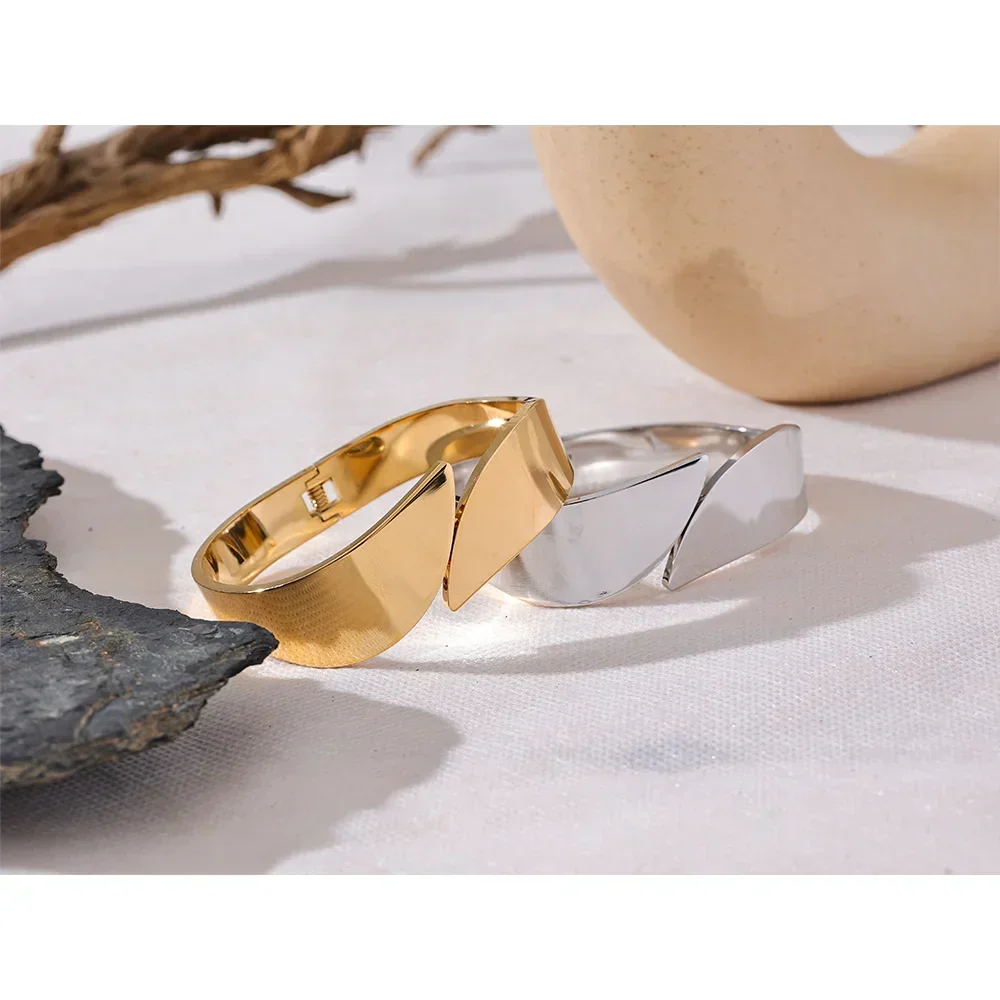 Golden Symmetry Wide Steel Bangle - TM & Co. Jewels