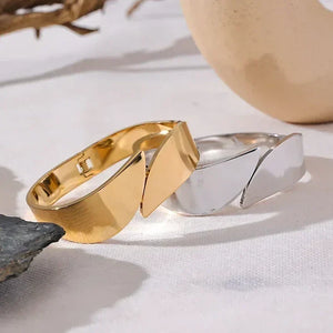 Golden Symmetry Wide Steel Bangle - TM & Co. Jewels