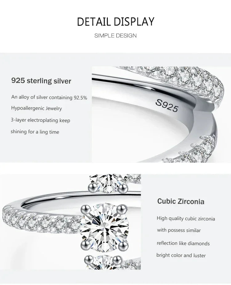 Close-up of a 925 sterling silver ring with cubic zirconia stones and S925 stamp detail.