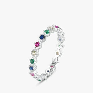 Prism Luxe Stackable Ring - TM & Co. Jewels-Silver ring with multicolored gemstones on a white background.