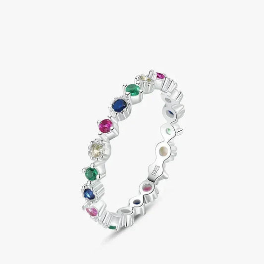 Prism Luxe Stackable Ring - TM & Co. Jewels-Silver ring with multicolored gemstones on a white background.