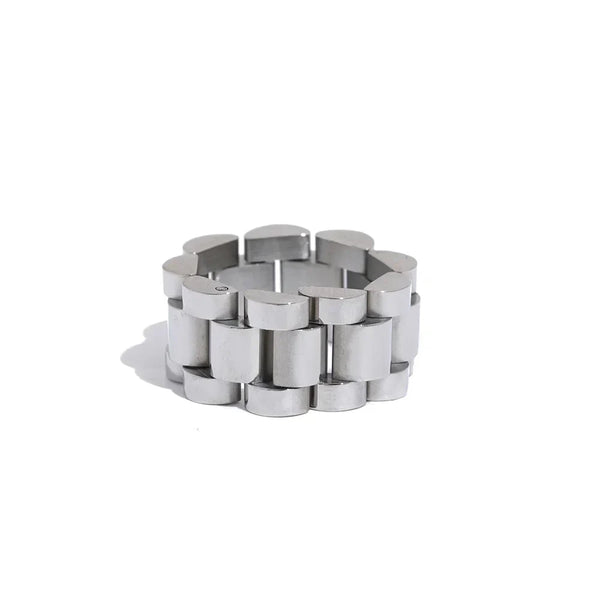 Chunky 925 silver ring with geometric links, modern minimalist jewelry for women