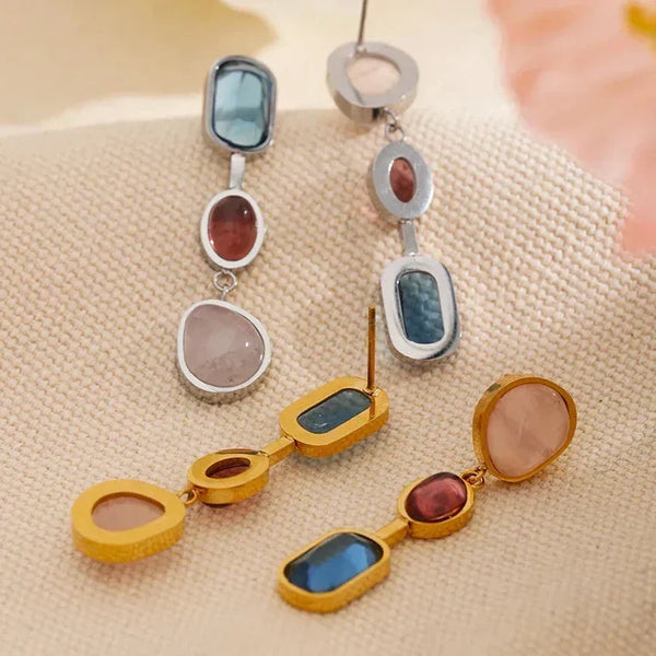 Sterling silver and gold-plated drop earrings with colorful gemstones, elegant everyday jewelry