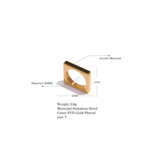 18K gold-plated square ring with black enamel detail on textured surface