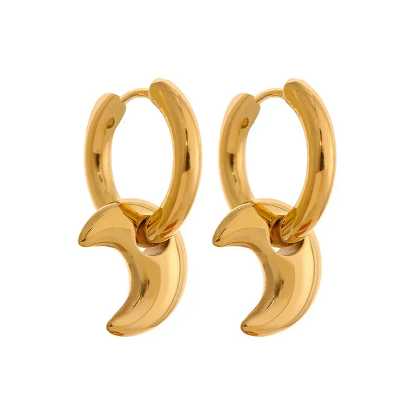 Astral Affection Hoops - TM & CO. JEWELS - Pair of gold hoop earrings on a white background.