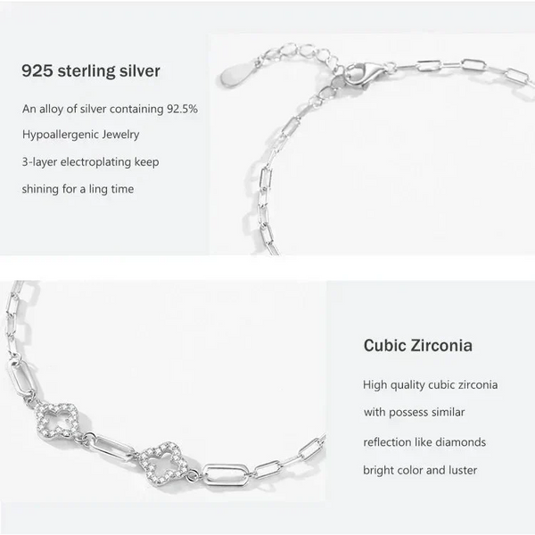 925 sterling silver bracelet with cubic zirconia accents and adjustable chain detail