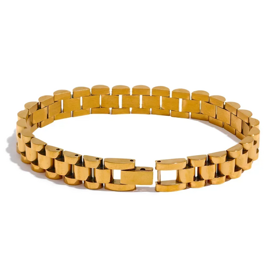 18K gold-plated link bracelet for women, modern geometric design on white background
