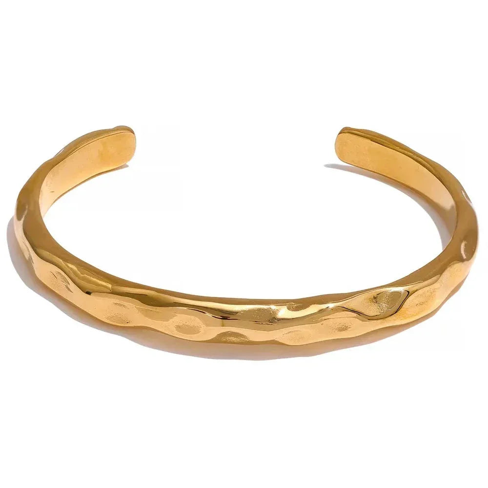 Hammered 18K gold-plated open cuff bracelet for women, modern minimalist jewelry
