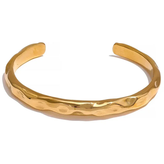 Hammered 18K gold-plated open cuff bracelet for women, modern minimalist jewelry