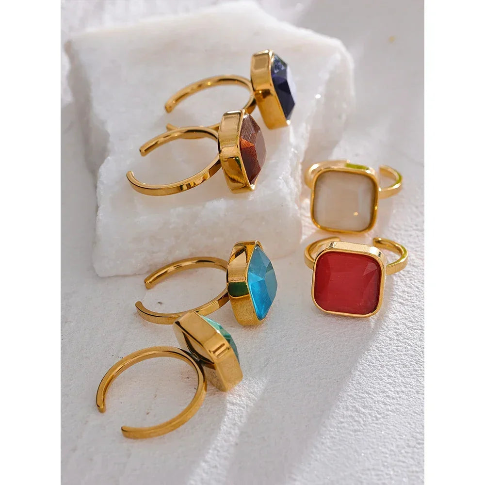 Opalique Square Gold Ring - TM & Co. Jewels