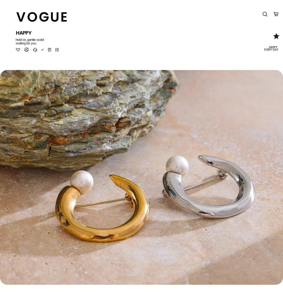 U-Shape Pearl Brooch - TM & CO. JEWELS 