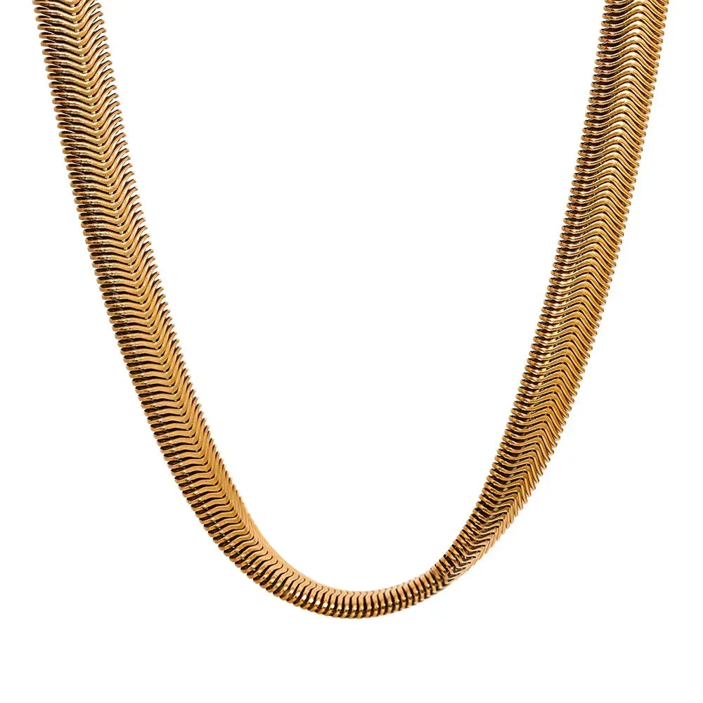 18K gold plated herringbone chain necklace on white background