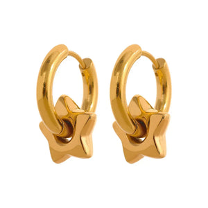 Astral Affection Hoops - TM & CO. JEWELS - Pair of gold hoop earrings on a white background.