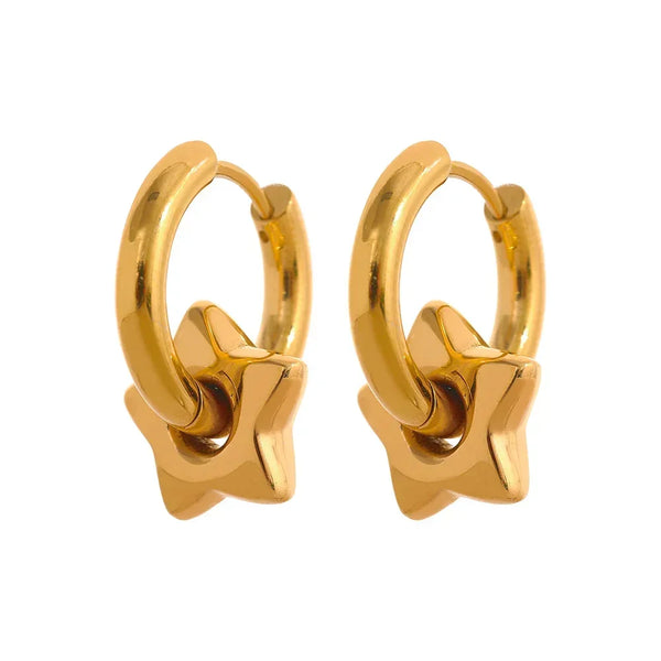 Astral Affection Hoops - TM & CO. JEWELS - Pair of gold hoop earrings on a white background.