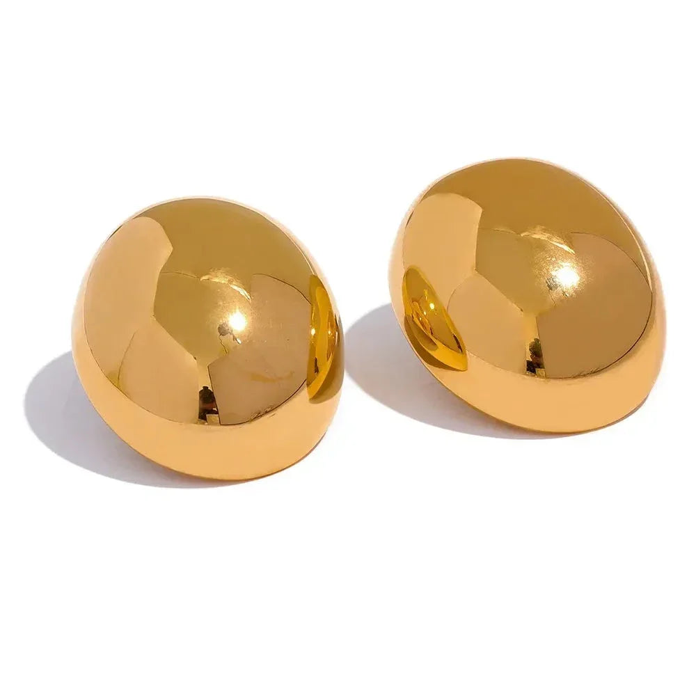 Pair of dome-shaped 18K gold-plated stud earrings on white background