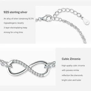 925 sterling silver infinity necklace with cubic zirconia and adjustable chain clasp