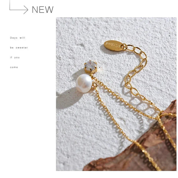 18K gold-plated necklace with pearl and crystal pendant, elegant everyday jewelry